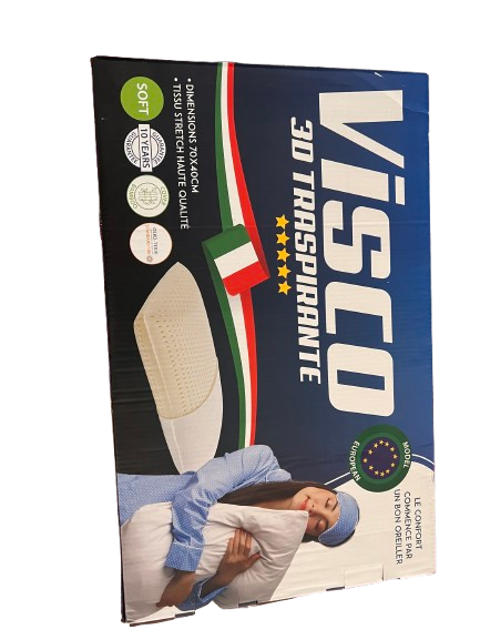 VISCO 3D Contour Memory Foam Pillow – 40 × 70 cm – Quilted Bamboo Cover with Ergonomic Support